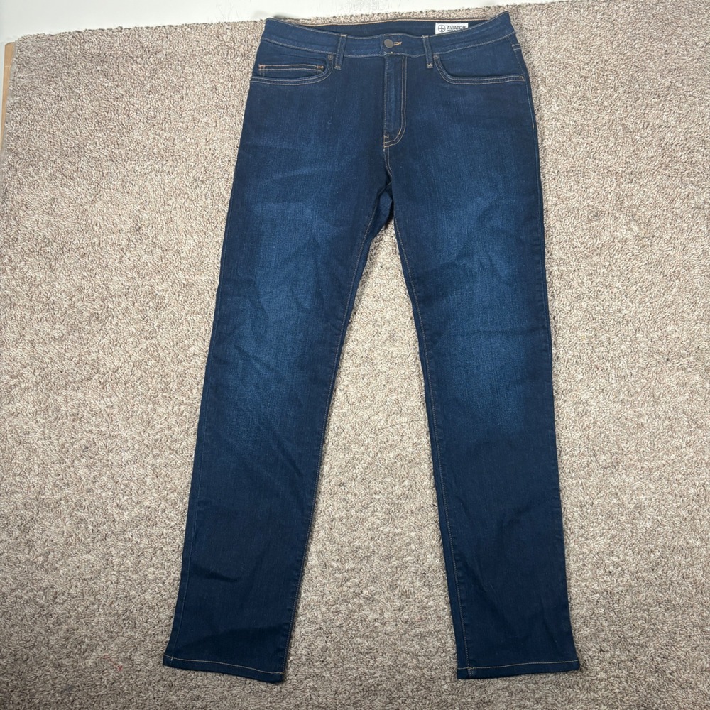 Aviator USA Mens Slim Fit Jeans Dark Wash Indigo Travel Denim AVM0013-MDK 34x31